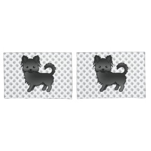 Housse D'oreillers Manteau Long Noir Chihuahua Chien de Dessin Animé