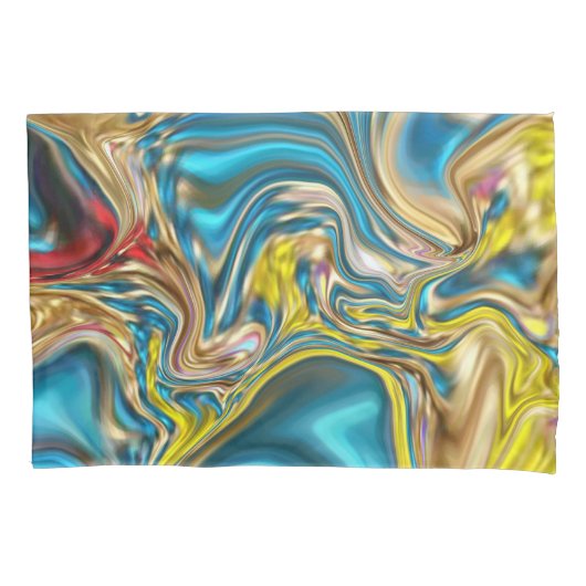 Housse D'oreillers marbre abstrait tourbillons jaune turquoise bleu t (devant-gauche)