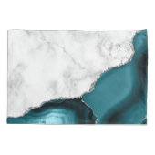 Housse D'oreillers Marbre blanc agate bleu sarcelle argent (Dos)