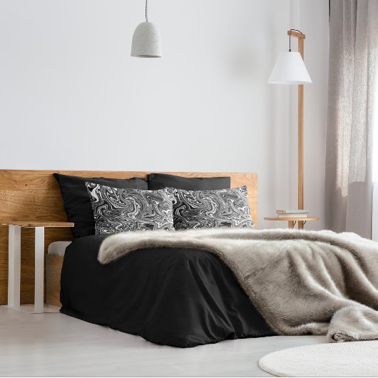 Housse D'oreillers Marbre Liquide Noir et Blanc Abstrait