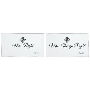 Housse D'oreillers Mariage Pair M. Right Mme Always Right Names