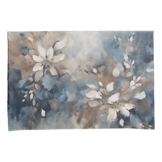 Housse D'oreillers Marine Bleu clair Brown Floral moderne (devant-Droit)