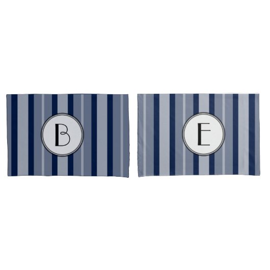 Housse D'oreillers Marine Blue Monogramme Lignes modernes Contemporai (devant-Set)