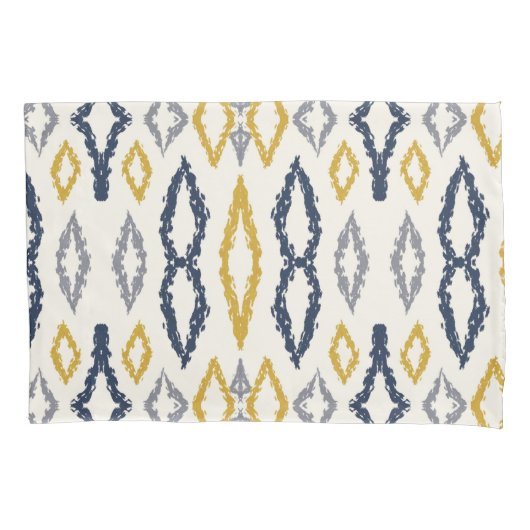 Housse D'oreillers Marocain Ikat Bleu Jaune Blanc Motif (devant)