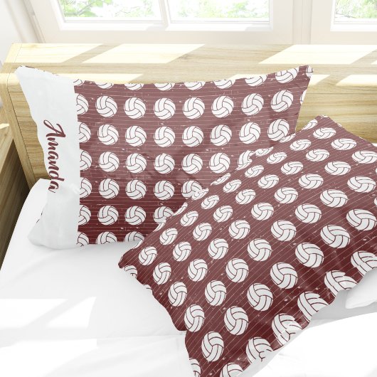 Housse D'oreillers Maroon Volleyball Plancher à motif bois