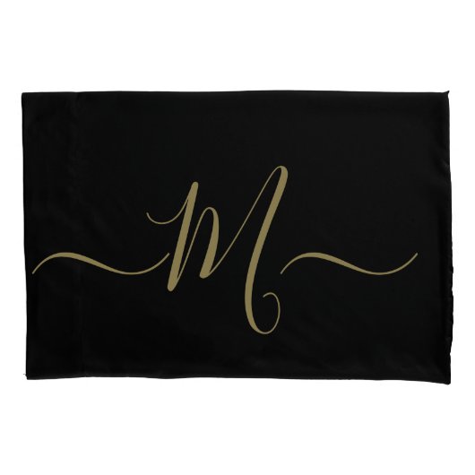 Housse D'oreillers Married couple elegant initial monogram black gold (devant)