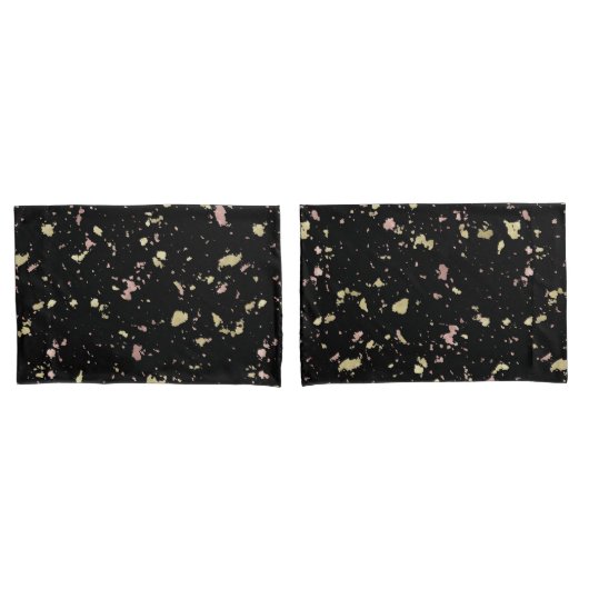 Housse D'oreillers Matte Gold et Rose Gold Flakes Noir (devant-Set)