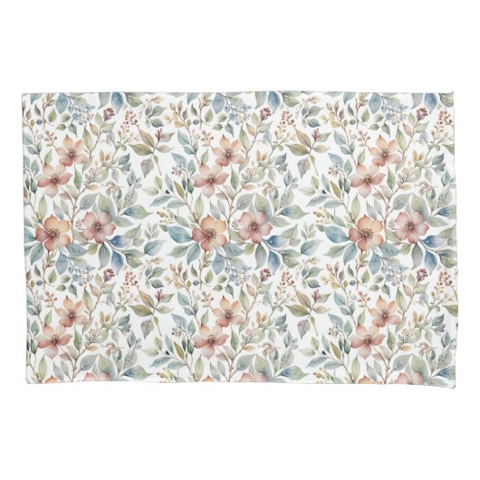 Housse D'oreillers Mauve douce et Turquoise flore botanique (devant)