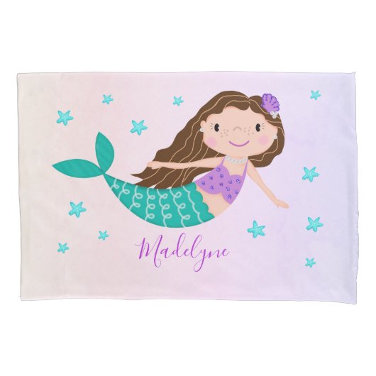 Housse D'oreillers Mermaid Purple Parties scintillant Coral Nom perso (devant)