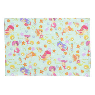 Housse D'oreillers Mermaids bleu avec En vichy