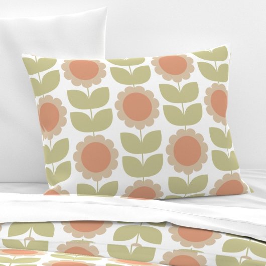 Housse D'oreillers  Mid-Century Pastel Pink Retro Floral Pattern