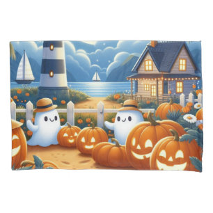 Housse D'oreillers Mignon, Nautique/côtier Halloween fantôme/citrouil