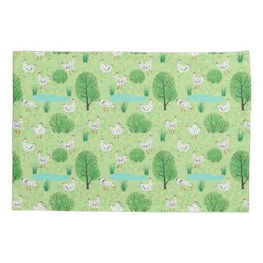 Housse D'oreillers Mignonne Moderne Whimsical Poulet Champ vert de pr (Dos)