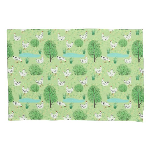 Housse D'oreillers Mignonne Moderne Whimsical Poulet Champ vert de pr (devant)