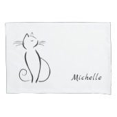 Housse D'oreillers Mini chat noir sur blanc nom d'ajout (devant)