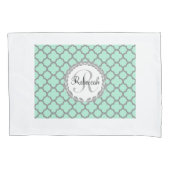 Housse D'oreillers Mint Green Grey Quatrefoil Nom Monogramme Laurel (devant)