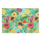 Housse D'oreillers Mix-fruit tropical, fleurs et feuilles en bleu (Dos-Droit)