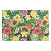 Housse D'oreillers Mix-fruits tropicaux, fleurs et feuilles en noir (devant-Droit)