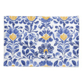 Housse D'oreillers Modèle Floral Bleu & Or Méditerranéen (Dos-gauche)