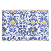 Housse D'oreillers Modèle Floral Bleu & Or Méditerranéen (devant-Droit)