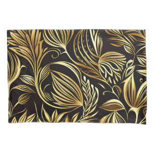 Housse D'oreillers Modèle Floral Or Sur Noir