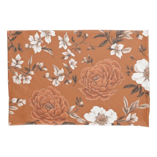 Housse D'oreillers Modèle Floral Orange Brûlé (devant)