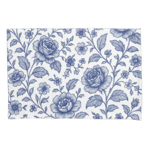 Housse D'oreillers Modèle Floral Royal Bleu Rose