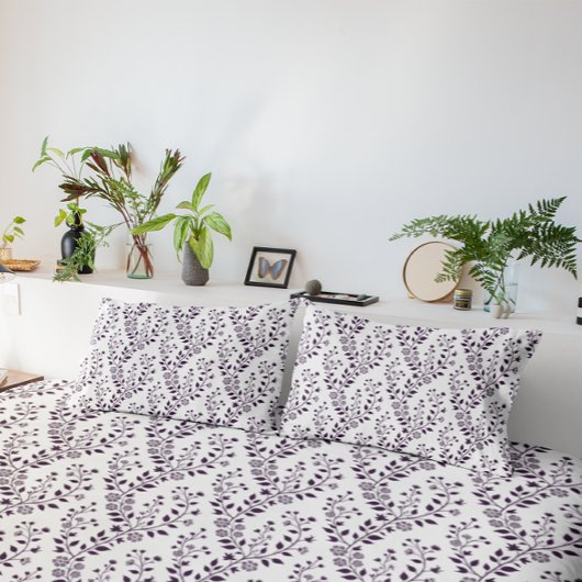 Housse D'oreillers Modern Boho Floral Pattern Plum White