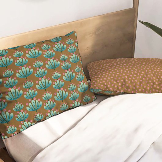 Housse D'oreillers Modern Floral Pattern in Brown and Turquoise