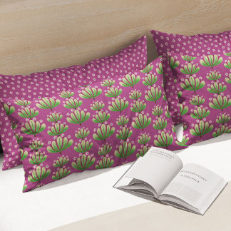 Housse D'oreillers Modern Floral Pattern in Plum and Green