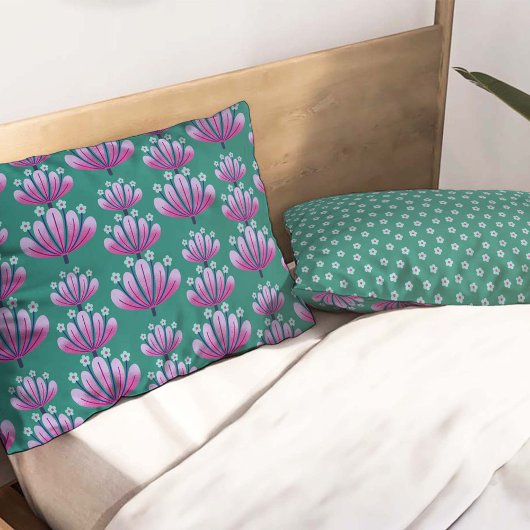 Housse D'oreillers Modern Floral Pattern in Teal and Lavender