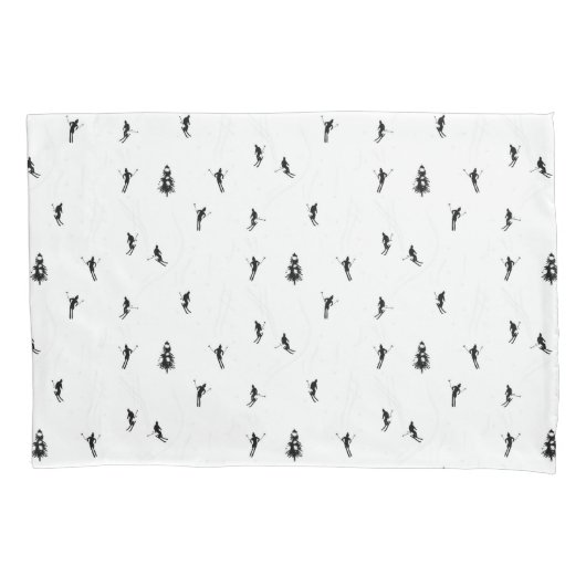 Housse D'oreillers Monochrome Skieurs Alpins Illustration (devant-gauche)