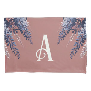 Housse D'oreillers Monogram Marine Rose Wisteria Élégance