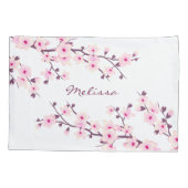 Housse D'oreillers Monogramme blanc rose Fleurs de cerisiers (Dos)