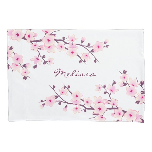 Housse D'oreillers Monogramme blanc rose Fleurs de cerisiers (devant)