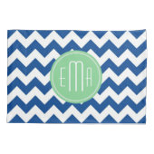 Housse D'oreillers Monogramme bleu et blanc Chevron Motif géométrique (Dos)