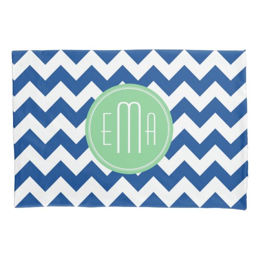Housse D'oreillers Monogramme bleu et blanc Chevron Motif géométrique (devant)