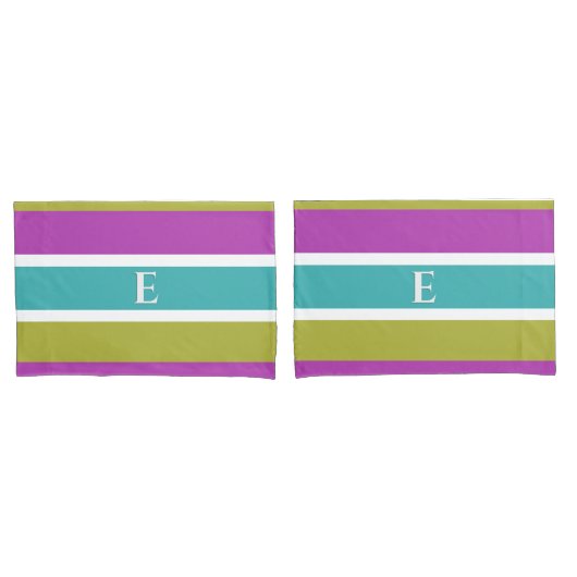 Housse D'oreillers Monogramme brillant rayé réversible Personnalisé (devant-Set)
