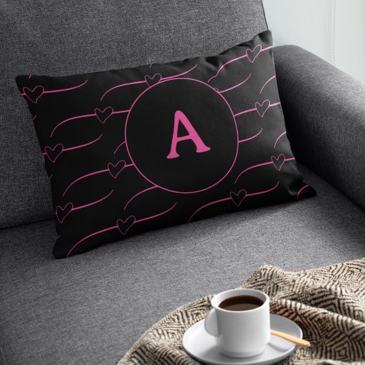 Housse D'oreillers Monogramme cardiaque Magenta Noir