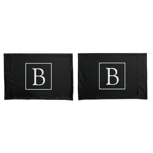 Housse D'oreillers Monogramme Classique Simple | Noir avec Texte Blan (devant-Set)