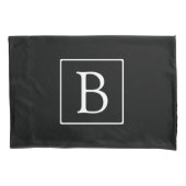 Housse D'oreillers Monogramme Classique Simple | Noir avec Texte Blan (devant-gauche)