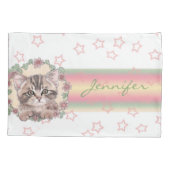 Housse D'oreillers Monogramme Cute Kitten Floral Rose Star (Dos)