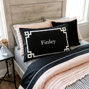 Housse D'oreillers Monogramme de clé grecque noire et blanche Standar