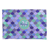 Housse D'oreillers Monogramme de la sirène + Nom | Aqua Turquoise ble (devant-gauche)