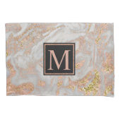 Housse D'oreillers Monogramme de marbre doré Rose moderne Faux (devant)