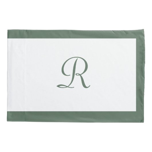 Housse D'oreillers Monogramme de nom vert simple Sage (Dos)