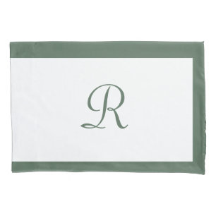 Housse D'oreillers Monogramme de nom vert simple Sage
