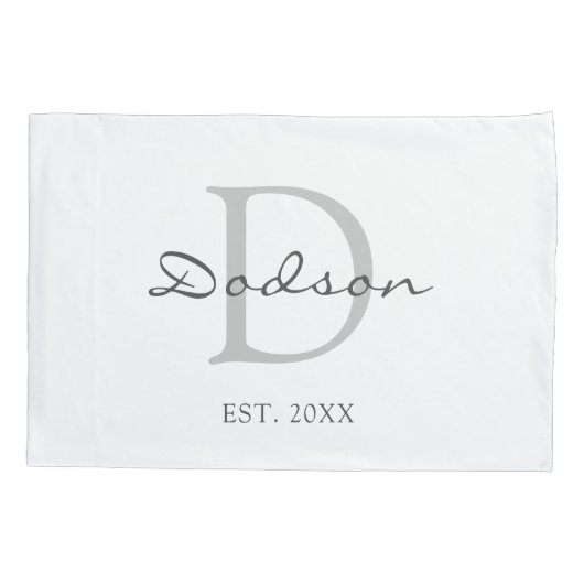 Housse D'oreillers Monogramme Élégant de script gris blanc Couples (Dos)