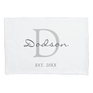 Housse D'oreillers Monogramme Élégant de script gris blanc Couples