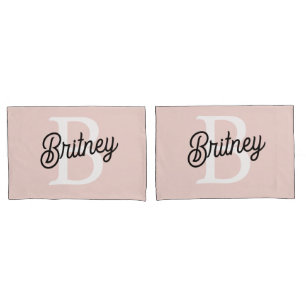 Housse D'oreillers Monogramme et nom personnalisé moderne Pastel Pink